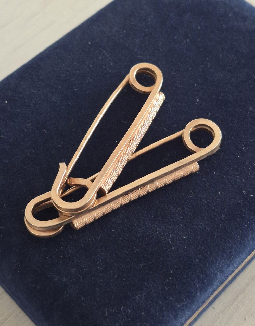 Vintage Rose Gold Plated Large Safety Pin Brooch Set